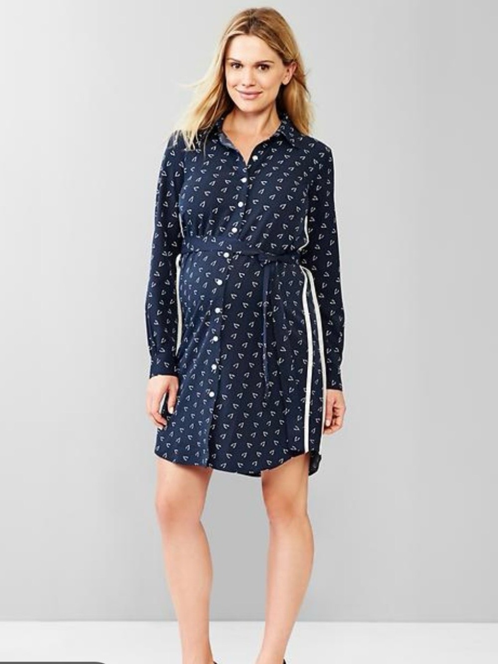 GAP x Rosie Pope Wishbone Shirt Dress with Tie. Preppy. Nautical. Maternity. SZM - Picture 2 of 10
